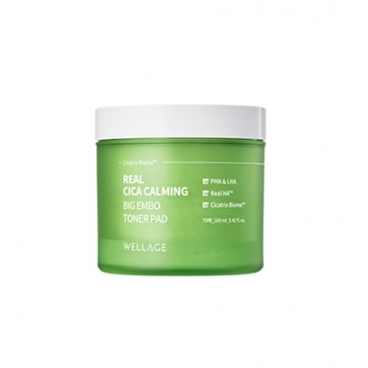 [WELLAGE] Тонер-пэды Real Cica Calming Big Embo с центеллой (70шт)