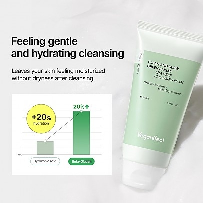 [Veganifect] Пенка для очищения Clean And Glow Green Barley LHA Deep Cleansing Foam 165мл