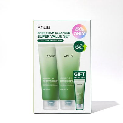 [Anua] Набор Heartleaf Pore Cleansing Foam Double Set (Очищающая пенка для умывания 150мл*2шт. + Мини-пенка 25мл)