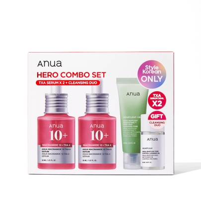 [Anua] Набор TXA Serum Hero Combo Set (Сыворотка для ровного тона 30мл*2шт. + Очищающая пенка 25мл + Очищающее масло 20мл)
