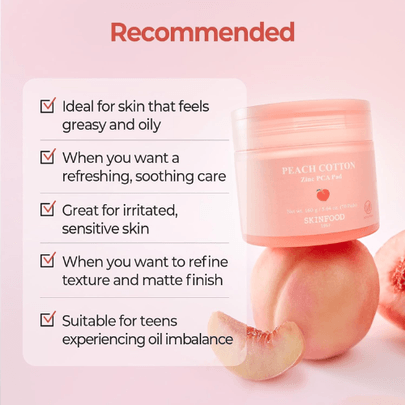 [Skinfood] Мягкие увлажняющие пэды Peach Cotton Zinc PCA Pad 70шт