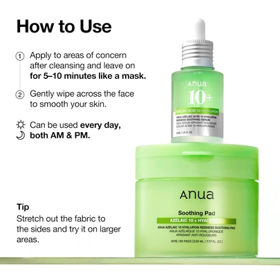 [Anua] Успокаивающие тонер-пэды Azelaic Acid 10 Hyaluron Redness Soothing Pad 90шт