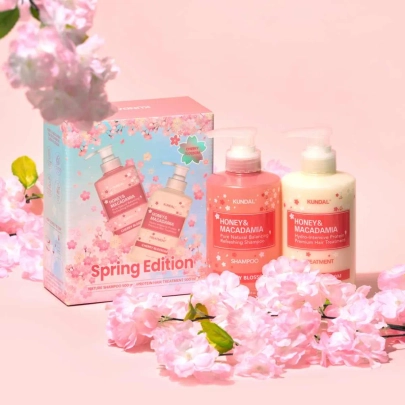 [KUNDAL] Набор #Cherry Blossom (Шампунь с медом и макадамией 500мл + Тритмент 500мл)