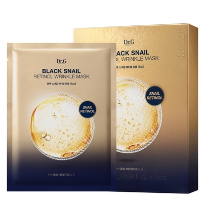 [Dr.G] Маска с чёрной улиткой и ретинолом против морщин Black Snail Retinol Wrinkle Mask (5 шт. × 28 мл)
