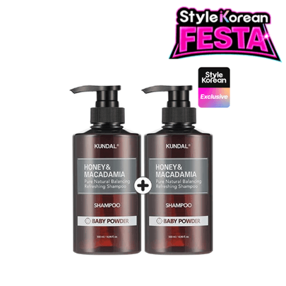 [KUNDAL] 1+1 Шампунь Honey & Macadamia Natural Shampoo (Baby Powder) 500 мл, набор 